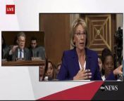 Sen. Al Franken grew agitated in his line of questioning of DeVos, at one point interrupting her when she appeared to not fully understand his question asking about where she fell on the debate between whether proficiency or growth is a better measure of student achievement.