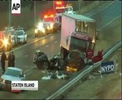 A car carrying three off-duty New Jersey police officers crashed into a truck while driving the wrong way on a New York City highway.