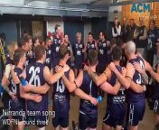 Nirranda sings the team song after its win against Russells Creek in round three of the 2024 Warrnambool and District league season.