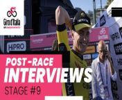 ‍♀️ Post-race interview of stage 9 of Giro d&#39;Italia 2024 protagonists: Olav Kooij, Tadej Pogacar, Jonathan Milan and Cian Uijtdebroeks!&#60;br/&#62;&#60;br/&#62;Immerse yourself in race with our Playlist:&#60;br/&#62;✅ Strade Bianche Crédit Agricole 2024&#60;br/&#62;✅ Tirreno Adriatico Crédit Agricole 2024&#60;br/&#62;✅ Milano-Torino presented by Crédit Agricole 2024&#60;br/&#62;✅ Milano-Sanremo presented by Crédit Agricole 2024&#60;br/&#62;✅ Il Giro d’Abruzzo Crédit Agricole&#60;br/&#62;✅ Giro d’Italia&#60;br/&#62;✅ Giro Next Gen 2024&#60;br/&#62;✅ Giro d&#39;Italia Women&#60;br/&#62;✅ GranPiemonte presented by Crédit Agricole 2024&#60;br/&#62;✅ Il Lombardia presented by Crédit Agricole 2024&#60;br/&#62;&#60;br/&#62;Follow our channels to stay updated onGiro d’Italia 2024and interact with other cycling enthusiasts:&#60;br/&#62;&#60;br/&#62; Facebook: https://www.facebook.com/giroditalia&#60;br/&#62; Twitter: https://twitter.com/giroditalia&#60;br/&#62; Instagram: https://www.instagram.com/giroditalia/&#60;br/&#62;&#60;br/&#62;Enjoy the magic of the major cycling &#60;br/&#62;https://www.giroditalia.it/en/&#60;br/&#62;&#60;br/&#62;To license video content click here: https://imgvideoarchive.com/client/rcs_italian_cycling_archive