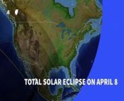 A total solar eclipse will cross North America on April 8. This rare natural phenomenon occurs when the Moon passes between the Earth and the Sun, completely blocking the face of the Sun. This videographic shows the predicted path of the eclipse. VIDEOGRAPHIC