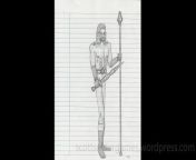 A video of a pencil sketch, of a barbarian. Drawn by Scott Snider. Uploaded 03-28-2024.