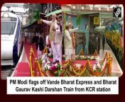 Modi flagged off Vande Bharat Express and Bharat Gaurav Kashi Darshan Train from KSR railway station in Bengaluru. PM Modi is on a two-day visit to Karnataka, Tamil Nadu, Andhra Pradesh, and Telangana from November 11.