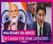 India Has Decided To Partially Resume Visa Services In Canada From October 26. India Had Stopped Visa Services Last Month Amid Diplomatic Row. India Has Now Resumed Visa Services In Canada For Four Categories – Entry Visa, Business Visa, Medical Visa &amp; Conference Visa, The Indian High Commission In Ottawa Said. The Visa Services Were Suspended In September Amid Row Between India And Canada After Canadian Prime Minister Justin Trudeau Alleged Indian Connection In The Killing Of Khalistani Leader Hardeep Singh Nijjar. India Rejected The Allegations, Calling Them ‘Absurd’. Watch The Video To Know More.