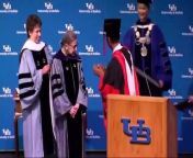 US Supreme Court Justice Ruth Bader Ginsburg accepted an honorary degree on campus of the University of Buffalo on Monday. She recently completed radiation therapy for a cancerous tumor on her pancreas. (