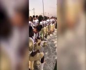 Several Monroe High School football players kneel during National Anthem prior to their game with New Brunswick game on Sept 28.