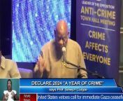 Professor Selwyn Cudjoe is calling for this country to declare 2024 &#39;a year of crime&#39; in order to have complete focus on treating with the issue.&#60;br/&#62;&#60;br/&#62;&#60;br/&#62;The remarks were made at the United National Congress&#39; 3rd Townhall Meeting on Crime last evening, where UNC Leader Kamla Persad-Bissessar rejected a wage hike recommended by the Salaries Review Commission.&#60;br/&#62;&#60;br/&#62;&#60;br/&#62;Alicia Boucher has more in this report.