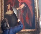 Pro-Palestine protesters slashed a historic painting at the University of Cambridge.Source: Palestine Action
