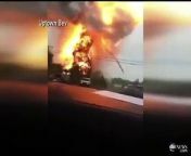After a trash truck hit a 47 car freight train two of the cars immediately caught fire.