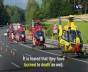 A bus carrying 48 passengers collided with a semitrailer on a highway in Germany and burst into flames.