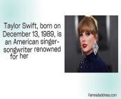 Taylor Swift Fan Mail Address&#60;br/&#62;&#60;br/&#62;Link: https://fanmailaddress.com/taylor-swift-fan-mail-address/&#60;br/&#62;&#60;br/&#62;Welcome to our platform dedicated to the incredible Taylor Swift! Taylor Alison Swift, born December 13, 1989, is a global music icon known for her heartfelt songwriting, captivating performances, and unwavering connection with her fans. With a career spanning over a decade, Taylor has earned numerous awards and accolades, including multiple Grammy Awards and Guinness World Records. From her country beginnings to her evolution into pop superstardom, Taylor&#39;s music resonates with millions worldwide. Now, you have the chance to connect with Taylor directly by sending your love and support to her official fan mail address. Join our community of Swifties and share your admiration for Taylor Swift today!