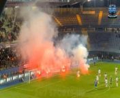 Troyes fans caused carnage as they protested against their City Football Group ownership with flares and chants on Friday night. &#60;br/&#62;&#60;br/&#62;Their Ligue 2 match against Valenciennes was abandoned in the blazing scenes, with players even lobbing flares back into the stands.&#60;br/&#62;&#60;br/&#62;City Football Group&#39;s ownership has been disastrous for Troyes, who are on the brink of a second successive relegation.&#60;br/&#62;&#60;br/&#62;Police with helmets quickly closed rank in front of the fans as the game, poised at 1-1 in the 89th minute, was called off. Seven points off Dunkerque with three games left, they need a miracle to stay up. &#60;br/&#62;&#60;br/&#62;Fans chanted &#39;Merci City&#39; in bitter acknowledgment of the havoc wreaked on their football club. &#60;br/&#62;&#60;br/&#62;While CFG-owned Girona in Spain is delighted with being third in La Liga, clubs in France have strongly opposed multi-club ownership.&#60;br/&#62;&#60;br/&#62;Strasbourg fans consistently protest against Todd Boehly and BlueCo, the Chelsea owners who bought a majority stake in the Ligue 1 club last summer. &#60;br/&#62;&#60;br/&#62;Last week they chanted &#39;casse-toi&#39; against Boehly and BlueCo, which translates to &#39;get lost&#39; in its mildest sense, and &#39;f*** off&#39; in its extremest form. &#60;br/&#62;&#60;br/&#62;Lorient, in whom Bournemouth chairman Billy Foley has a significant minority stake, is in the drop zone of Ligue 1. &#60;br/&#62;&#60;br/&#62;Troyes have a particular axe to grind. They won the Ligue 2 title in their first season of CFG ownership but have slumped since. &#60;br/&#62;&#60;br/&#62;Savio, a club-record signing from Atletico Mineiro, has never played for the club. He has been loaned out to PSV and Girona and reports suggest he will join Manchester City in the summer. &#60;br/&#62;&#60;br/&#62;Other expensive, young signings from 2022 have also had limited game time before curiously being sent out on loan. &#60;br/&#62;&#60;br/&#62;Supporter group Magic Troyes 1997 even boycotted the Stade de l&#39;Aube for a period. &#60;br/&#62;&#60;br/&#62;Troyes condemned the protests on Friday night, writing on X: &#39;ESTAC Troyes condemns the actions of a minority of supporters following this evening&#39;s home game against Valenciennes.&#60;br/&#62;&#60;br/&#62;&#39;Pyrotechnic devices were thrown from the stands onto the field on several occasions, which ultimately prevented the end of the match.&#60;br/&#62;&#60;br/&#62;&#39;These actions resulted in the referee having no choice but to suspend the match before its conclusion.&#60;br/&#62;&#60;br/&#62;&#39;The context of fan disappointment does not excuse or mitigate this behavior, and we now await decisions from the football authorities.&#39;&#60;br/&#62;