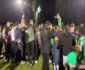 Chichester City fan and player celebrations at full-time in their Isthmian League play-off semi-final win at Three Bridges, footage by Steve Bone