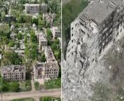 Drone footage shows devastation in Ukrainian city after Russian artillery poundingUkraine Police Patrol via AP