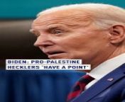 Two demonstrators were escorted out of an event in Raleigh, North Carolina for interrupting Joe Biden&#39;s healthcare speech - but the U.S. President acknowledged ‘they have a point.’&#60;br/&#62;They demanded attention to healthcare in Gaza, while Biden urged patience with them and acknowledged their point. &#60;br/&#62;&#60;br/&#62;#gaza #POTUS #biden #2024 #genocide #protest #palestine #palestinians #israel