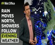 A band of persistent rain will move north through the evening and overnight, bringing some heavy rain to eastern parts of Northern Ireland, central England, and north east Wales. The band of rain then moves into Scotland and northern England by the early hours of the morning. The odd shower follows behind the front across southern parts of England and Wales. Another front arrives into the south-west of England and Wales before dawn, before moving north-eastwards across England during the morning.– This is the Met Office UK Weather forecast for the evening of 26/03/24. Bringing you today’s weather forecast is Aidan McGivern.